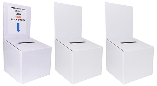 3 Pack Ballot Boxes Medium Size Cardboard Glossy White with Blank Labels
