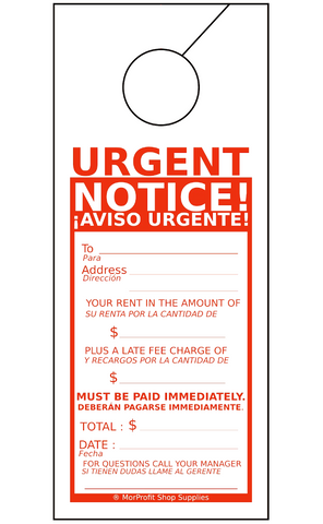 Rent Past Due Door Hanger Tags - Bilingual English And Spanish for Property Management Rentals Apartments (100 Pack)