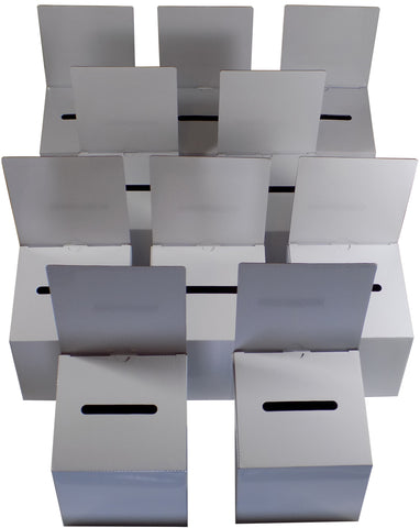 Ballot Boxes Medium Size Cardboard Glossy White With Blank Labels (10 Pack)