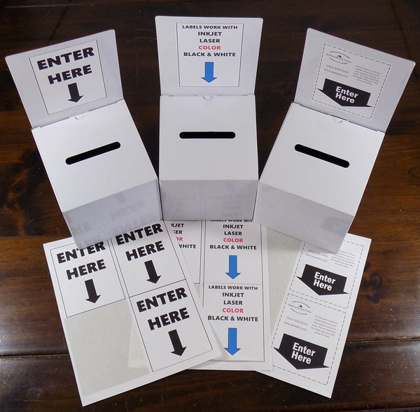 3 Pack Ballot Boxes Medium Size Cardboard Glossy White with Blank Labels